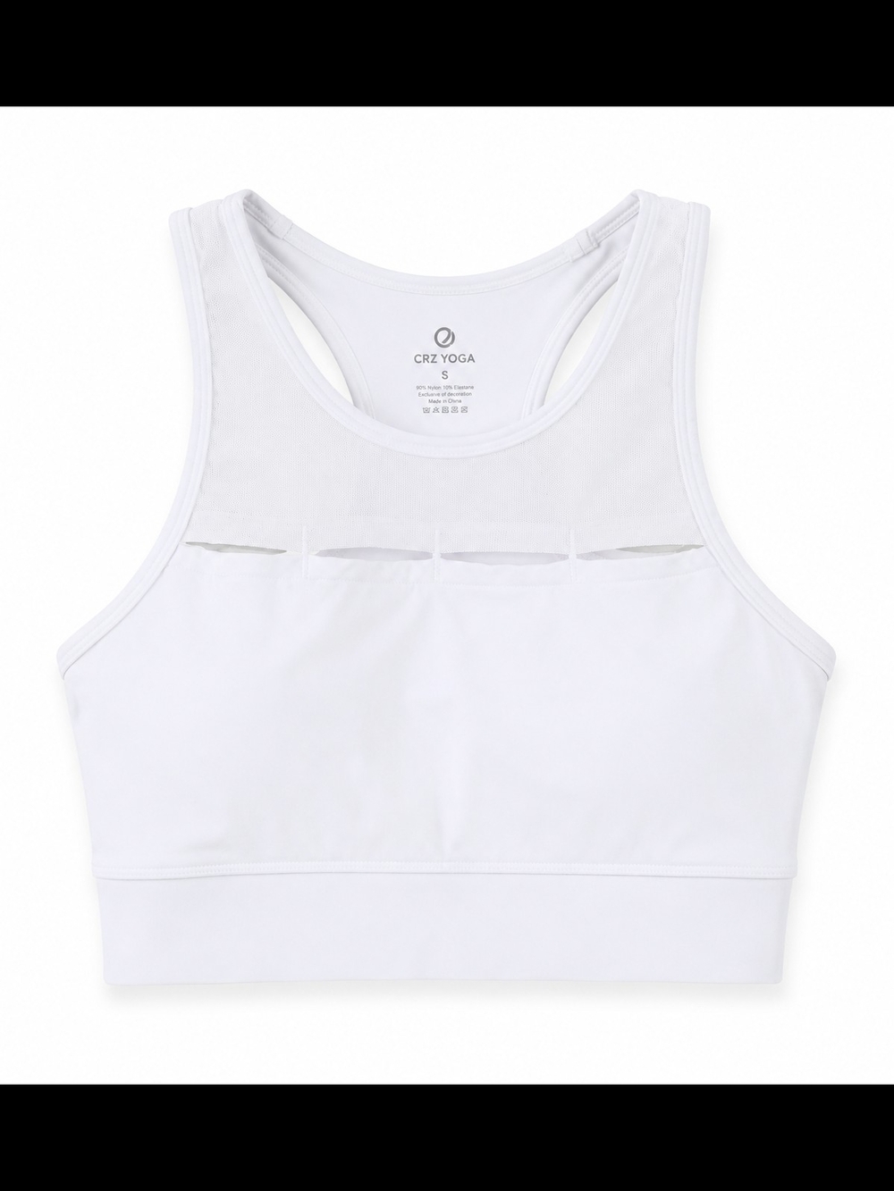 🤍 CRZ Yoga White Longline Sports Bra High Neck Athletic Crop Tank